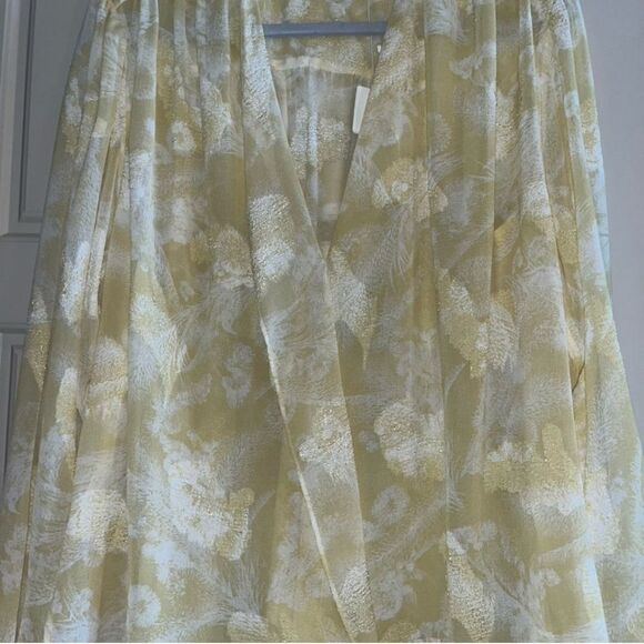 Vince Wheat Pastel Yellow Floral Print Jacquard Long Sleeve Blouse Size L NWT - Picture 4 of 8